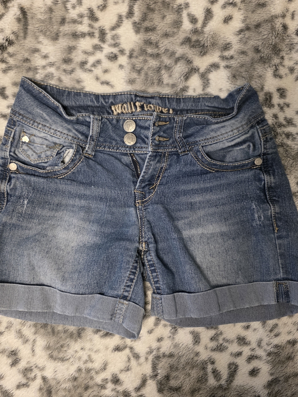 Wallflower Distressed Light Blue Denim Rolled Hem Shorts